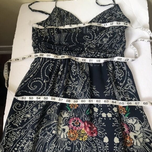 Anthropologie Starting At Stars Boho Ruched Mini Dress Print Sundress Strap Fit - Picture 12 of 13